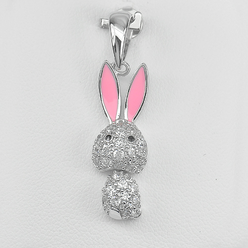 Rabbit Design with Round CZ Real 925 Sterling Silver White Gold Plated Pendant