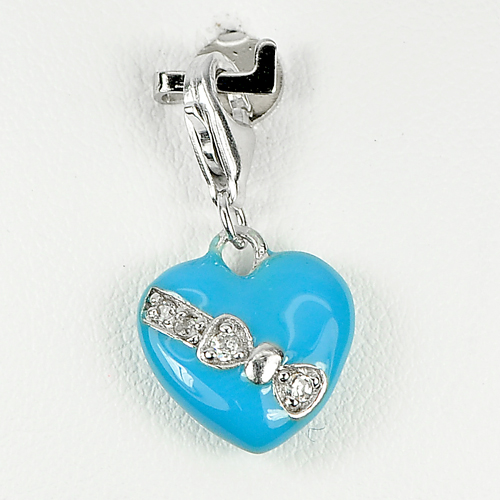 Heart Enamel Design Real 925 Sterling Silver White Gold Plated Nice Pendant