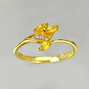 Natural Yellow Sapphire & Diamond 14K Solid Gold Ring Sz 7.25