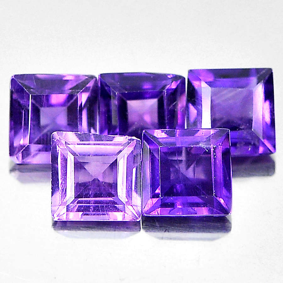 1.44 Ct. 5 Pcs. Nice Natural Purple Amethyst Square Shape From Brazil Unheated