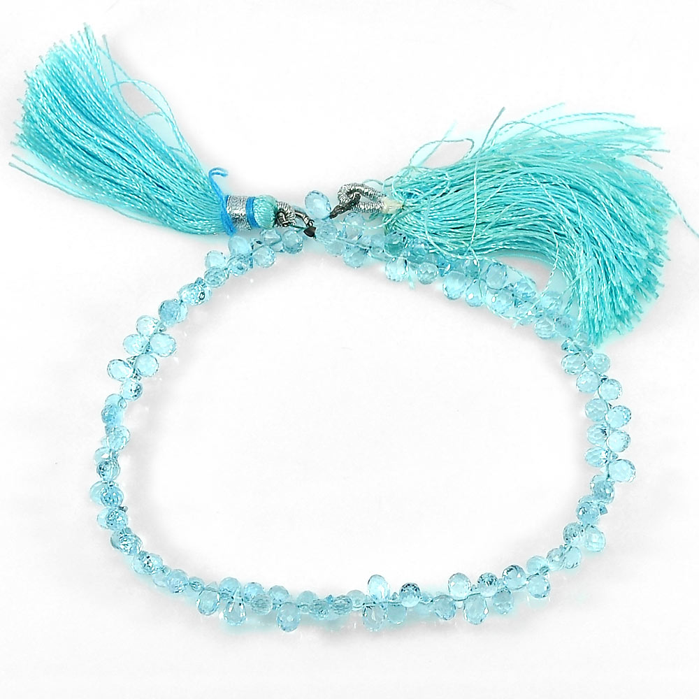 44.45 Ct. 4.5 x 3.4 Mm. Natural Blue Aqumarine Beads Long 8 Inch