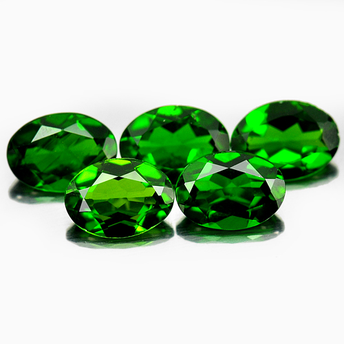 Oval Shape 7.1 x 5.1 Mm. 3.77 Ct. 5 Pcs. Natural Gemstones Green Chrome Diopside