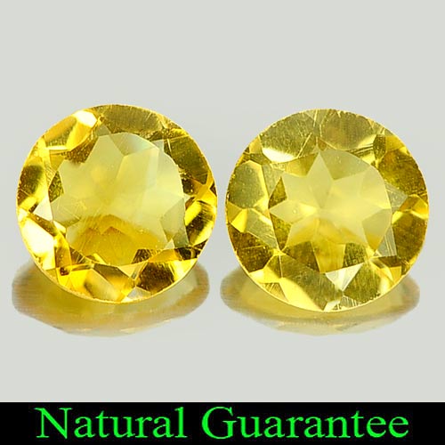 1.90 Ct. 2 Pcs. Round Shape Natural Gems Yellow Citrine Unheated