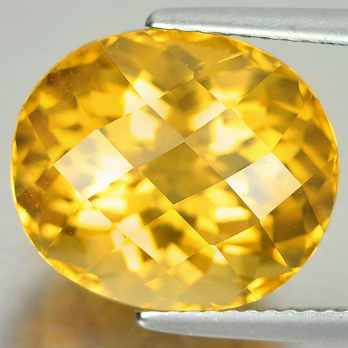 10.20 Ct. Dazzling Oval Checkerboard Natural Yellow Citrine Gem Brazil