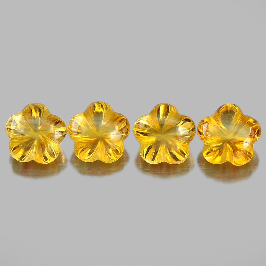 7.69 Ct. 4 Pcs. Lovely Natural Flower Carving Yellow Citrine Unheated