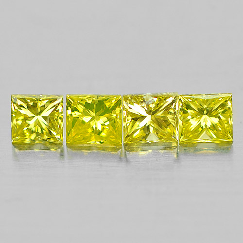 0.32 Ct. 4 Pcs. Natural Yellow Loose Diamond Square Princess Cut Sz. 2.5 Mm.