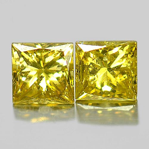 Yellow Loose Diamond 0.28 Ct. 2 Pcs. Square Princess Cut 2.8 Mm. Natural Belgium