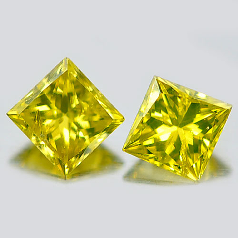 Square Princess Cut 0.22 Ct. 2 Pcs. Natural Yellow Loose Diamond Belgium