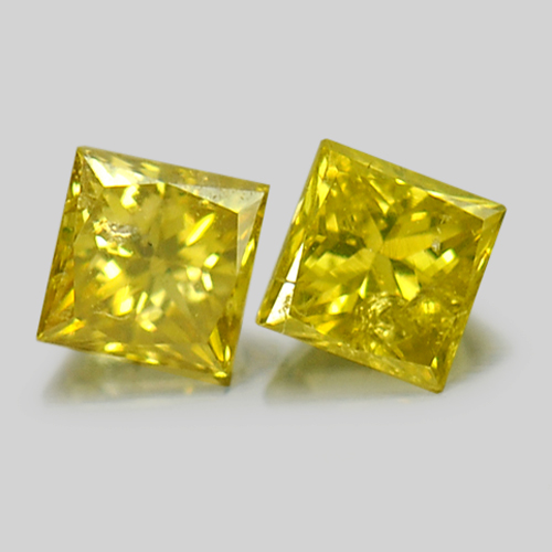 0.22 Ct. 2 Pcs. Good Color Natural Yellow Loose Diamond Square Princess Cut