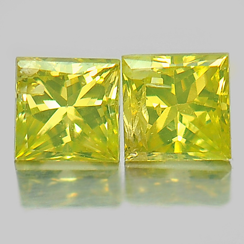 Yellow Loose Diamond 0.19 Ct. 2 Pcs. Square Princess Cut 2.5 Mm. Natural Belgium