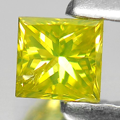 Natural Yellow Loose Diamond 0.14 Ct. Square Princess Cut 3 Mm. Belgium