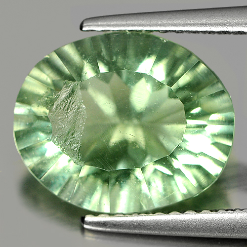 4.33 Ct. Oval Concave Cut Natural Gem Green Fluorite Unheated