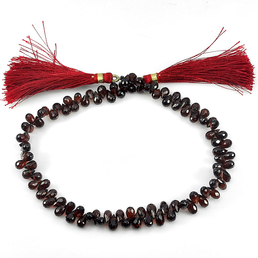 112.00 Ct. Briolette Cut Natural Red Garnet Beads Length 10.5 Inch 7.3 x 4.4 Mm.