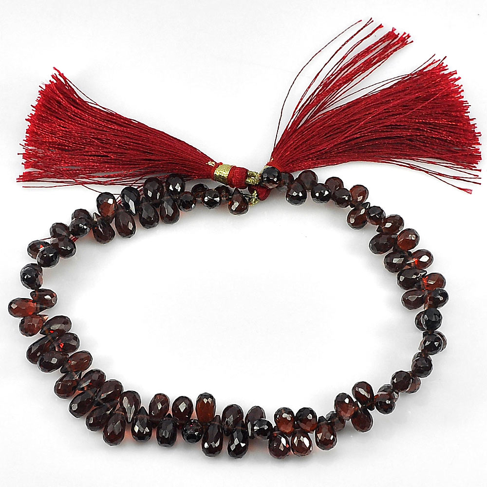 120.75 Ct. Briolette Shape Natural Red Garnet Beads Length 9 Inch 8.5 x 4.7 Mm.