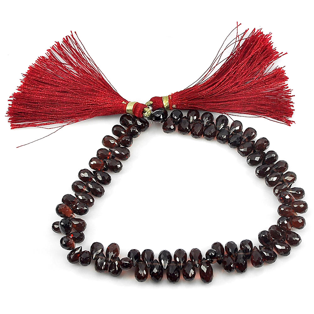 140.00 Ct. Briolette Shape Natural Red Garnet Beads Length 9 Inch 8.2 x 4.8 Mm.