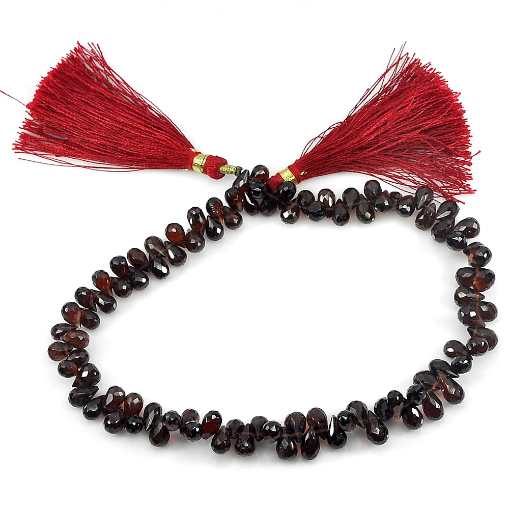 141.75 Ct. Briolette Shape Natural Red Garnet Beads Length 10.5 Inch 9 x 4.5 Mm.