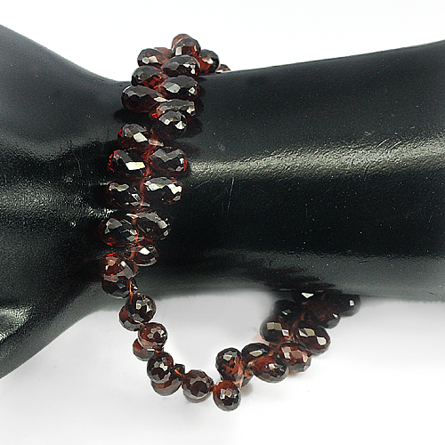 143.30 Ct. Briolette Shape Natural Red Garnet Beads Length 9 Inch 8.9 x 5.1 Mm.