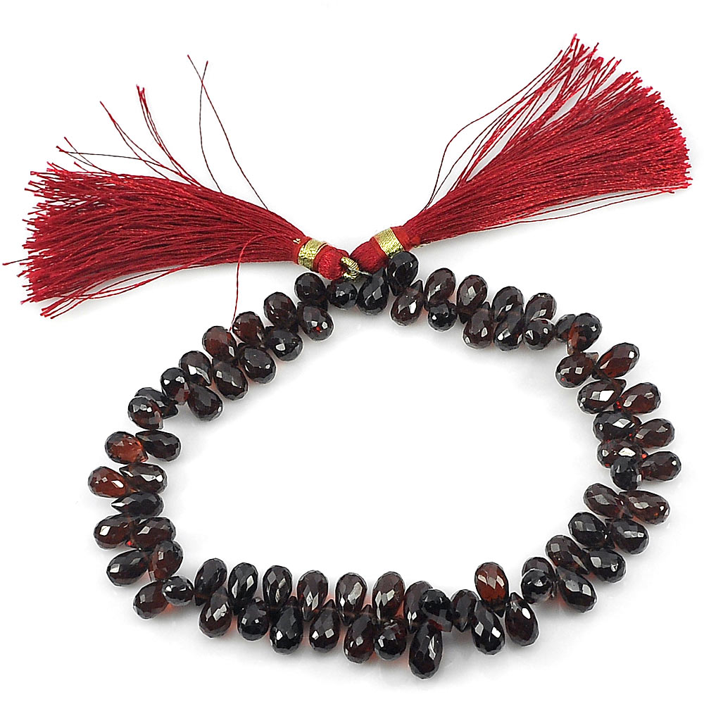 143.20 Ct. Briolette Shape Natural Red Garnet Beads Length 10 Inch 8.2 x 5 Mm.
