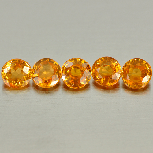 1.47 Ct.  5 Pcs. Geniune Round Natural Orange Spessartine Garnet Gemstones