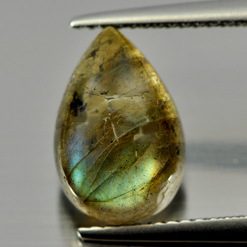3.23 Ct. Unheated Pear Cabochon Natural Gem Multi Color Labradorite From Canada