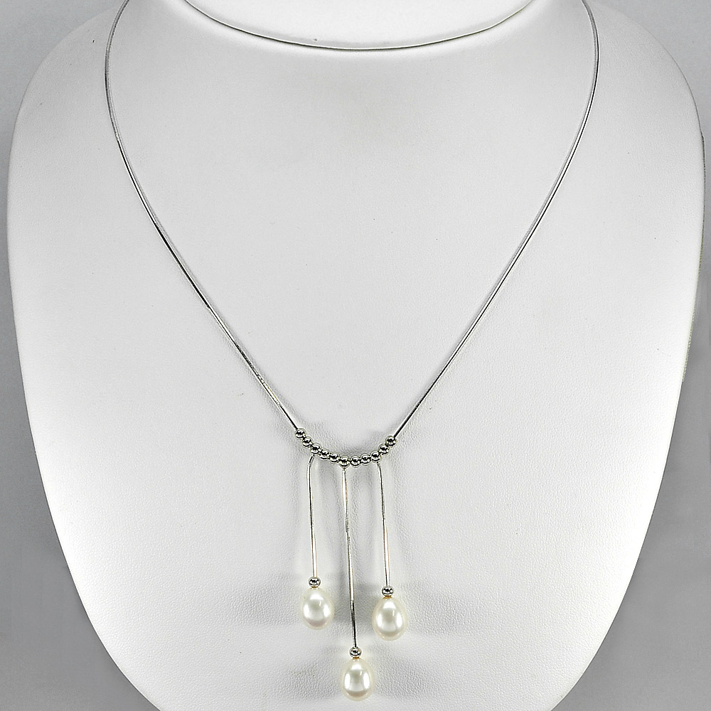 Length 21 Inch. 6.99 G. Lovely Natural White Pearl Sterling Silver Necklace