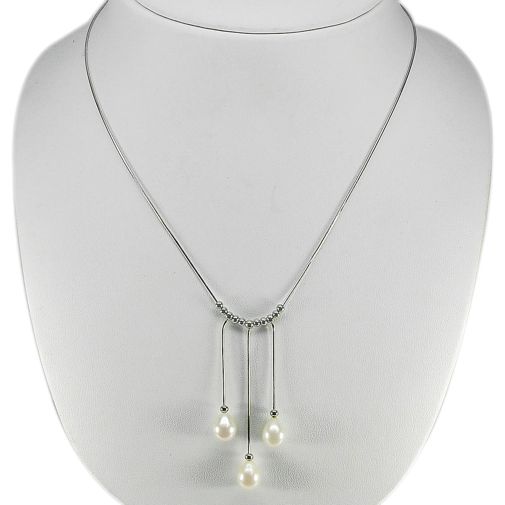 6.59 G. Natural White Pearl Sterling Silver Necklace Length 21 Inch.