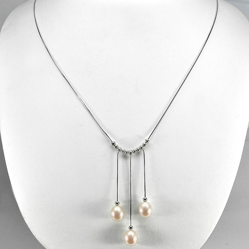 7.10 G. Natural Orange Pearl Sterling Silver Jewelry Necklace Length 20 Inch.