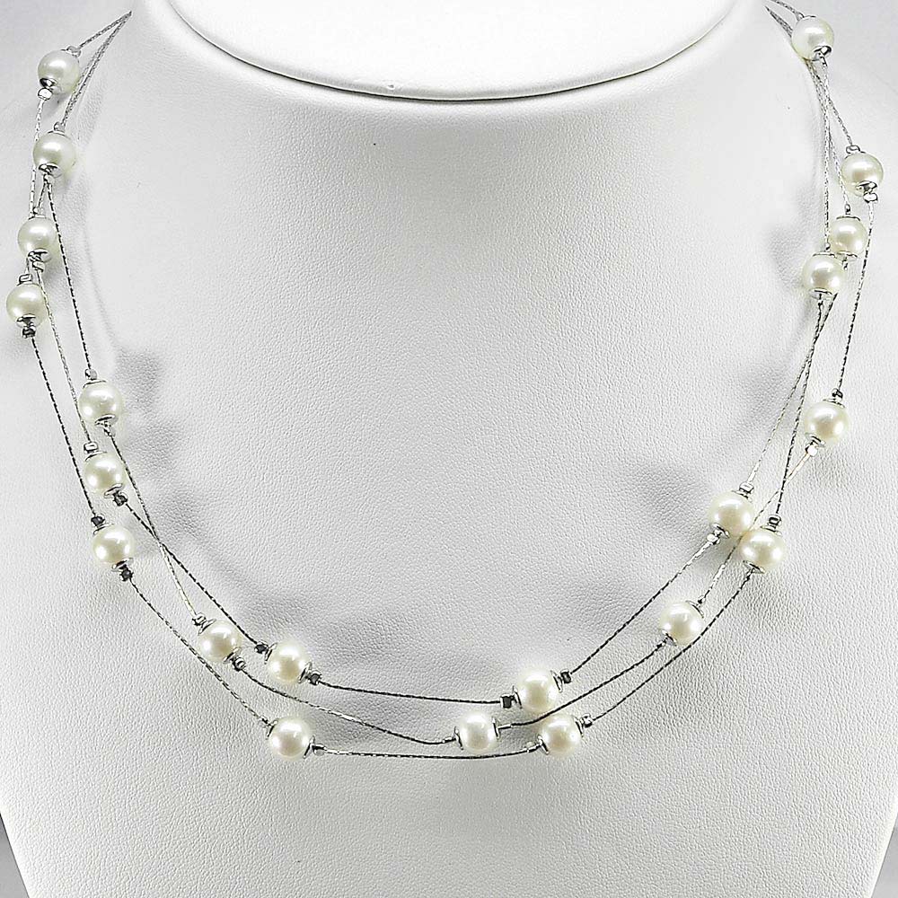 16.07 G. Natural White Pearl Sterling Silver Necklace Length 16 Inch.