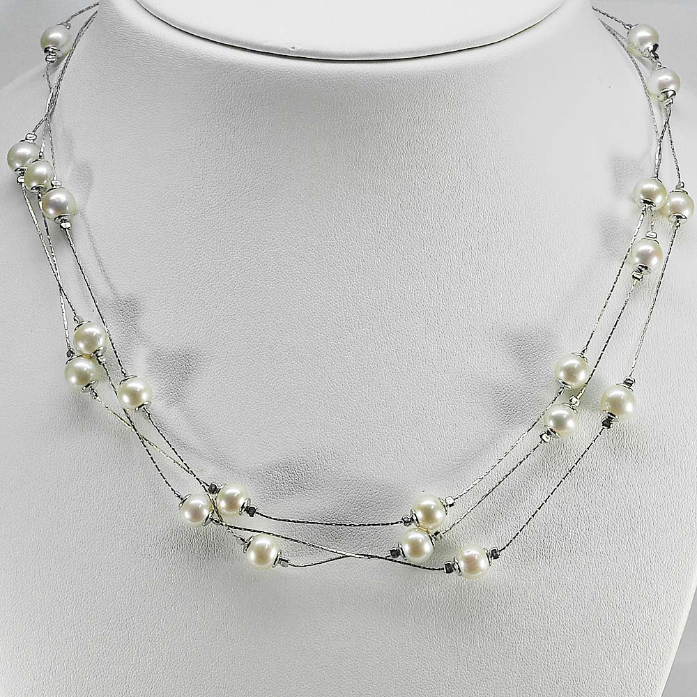 15.62 G. Natural White Pearl Silver Jewelry Necklace Length 16 Inch.