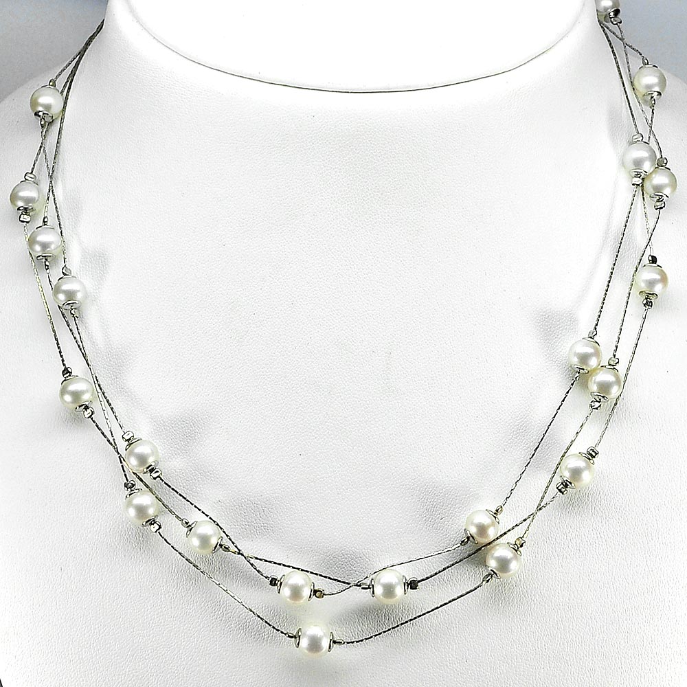 Length 16 Inch. 15.63 G. Natural White Pearl Sterling Silver Necklace