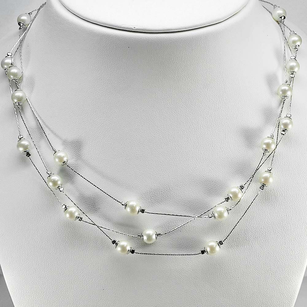 15.93 G. Elegant Natural White Pearl Sterling Silver Necklace Length 16 Inch.