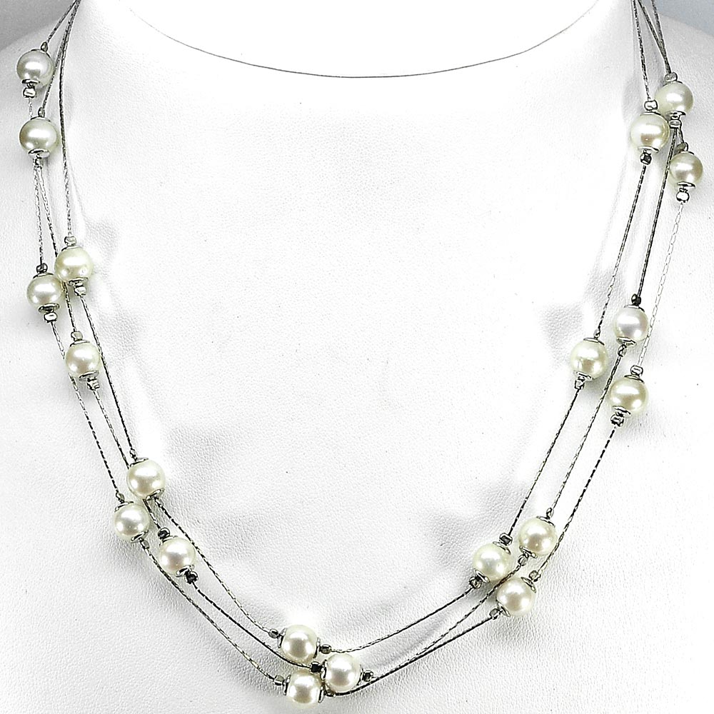 Length 16 Inch. 16.04 G. Beauty Natural White Pearl Sterling Silver Necklace
