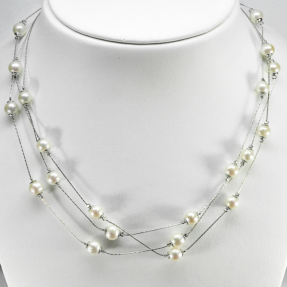 16.43 G. Beauty Natural White Pearl Sterling Silver Necklace Length 16 Inch.