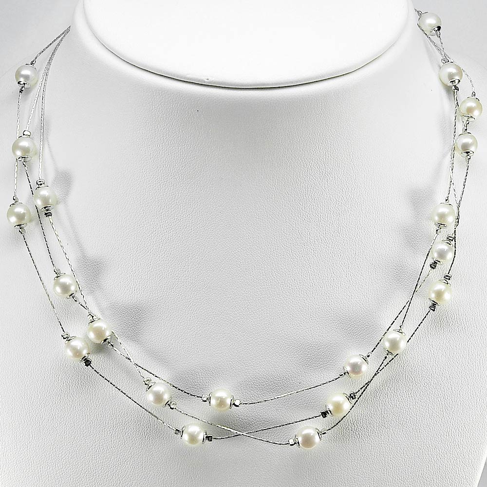 15.58 G. Charming Natural White Pearl Sterling Silver Necklace Length 16 Inch.