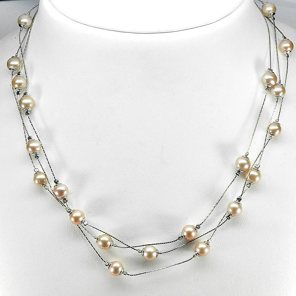 Length 18 Inch. 16.19 G. Natural Orange Pearl Sterling Silver Necklace