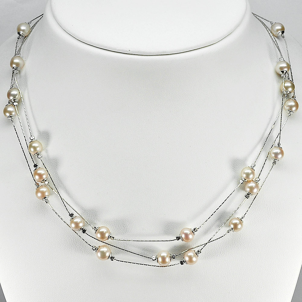 15.95 G. Charming Natural Orange Pearl Sterling Silver Necklace Length 18 Inch.