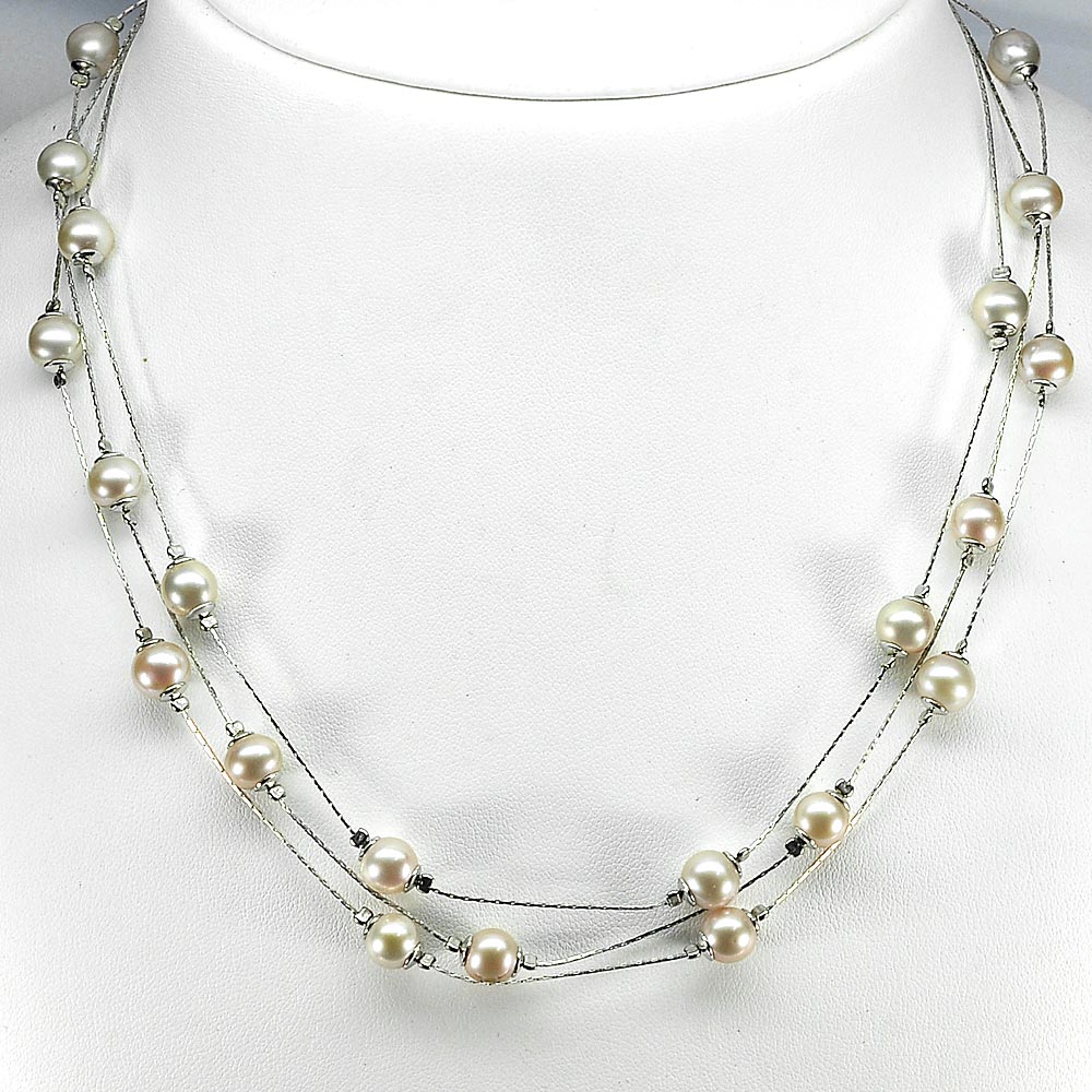 16.10 G. Natural Pink Pearl Silver Jewelry Necklace Length 18 Inch.