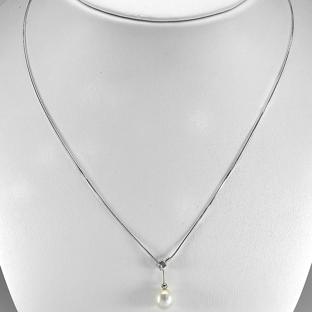 4.01 G. Beauteous Natural White Pearl Sterling Silver Necklace Length 18 Inch.