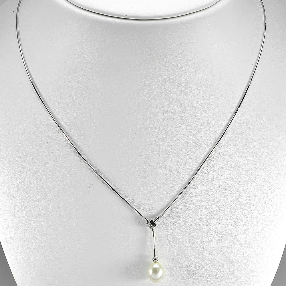 4.05 G. Natural White Pearl Silver Jewelry Necklace Length 18 Inch.