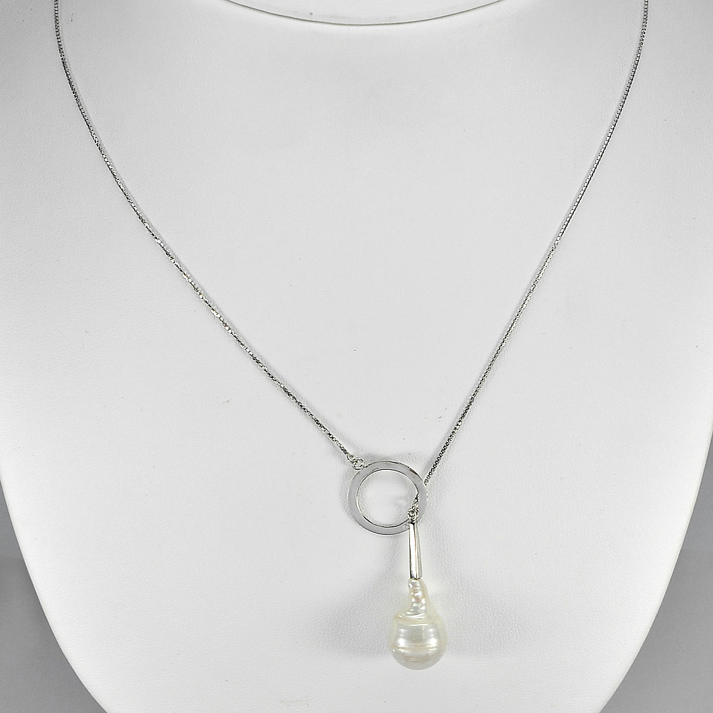 Length 20 Inch. 6.24 G. Great Natural White Pearl Sterling Silver Necklace