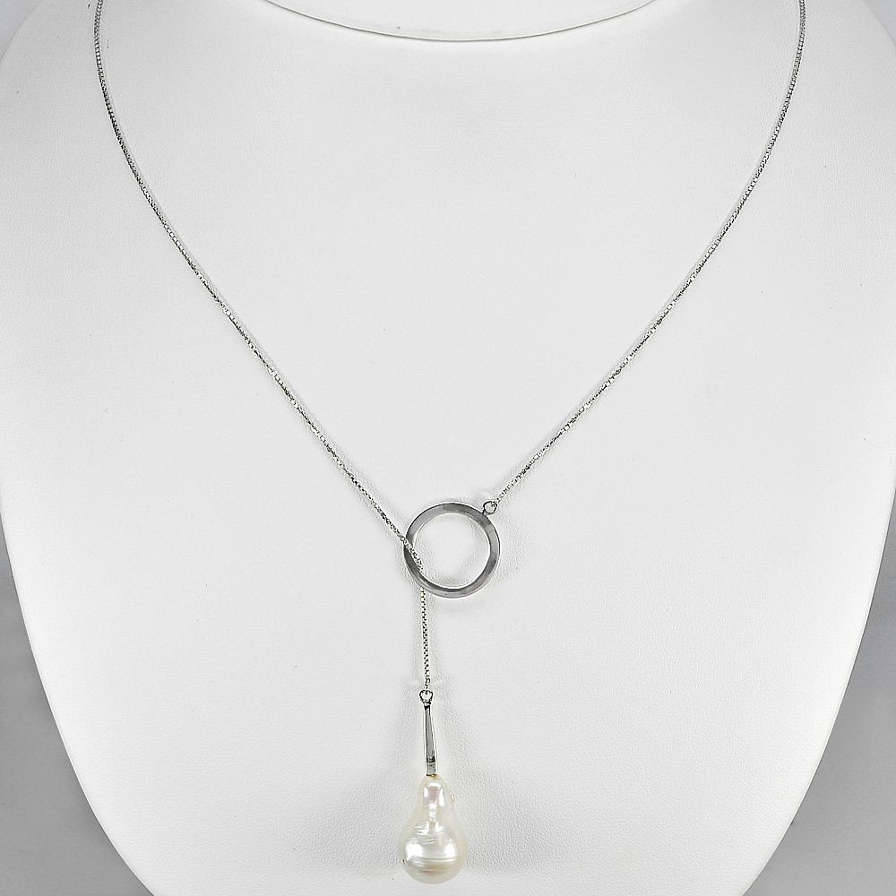 6.27 G. Natural White Pearl Sterling Silver Necklace Length 20 Inch.