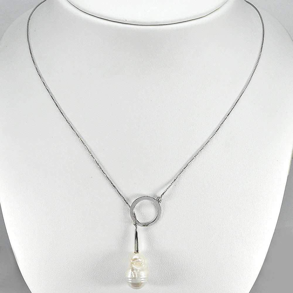 Length 20 Inch. 6.36 G. Beauty Natural White Pearl Sterling Silver Necklace