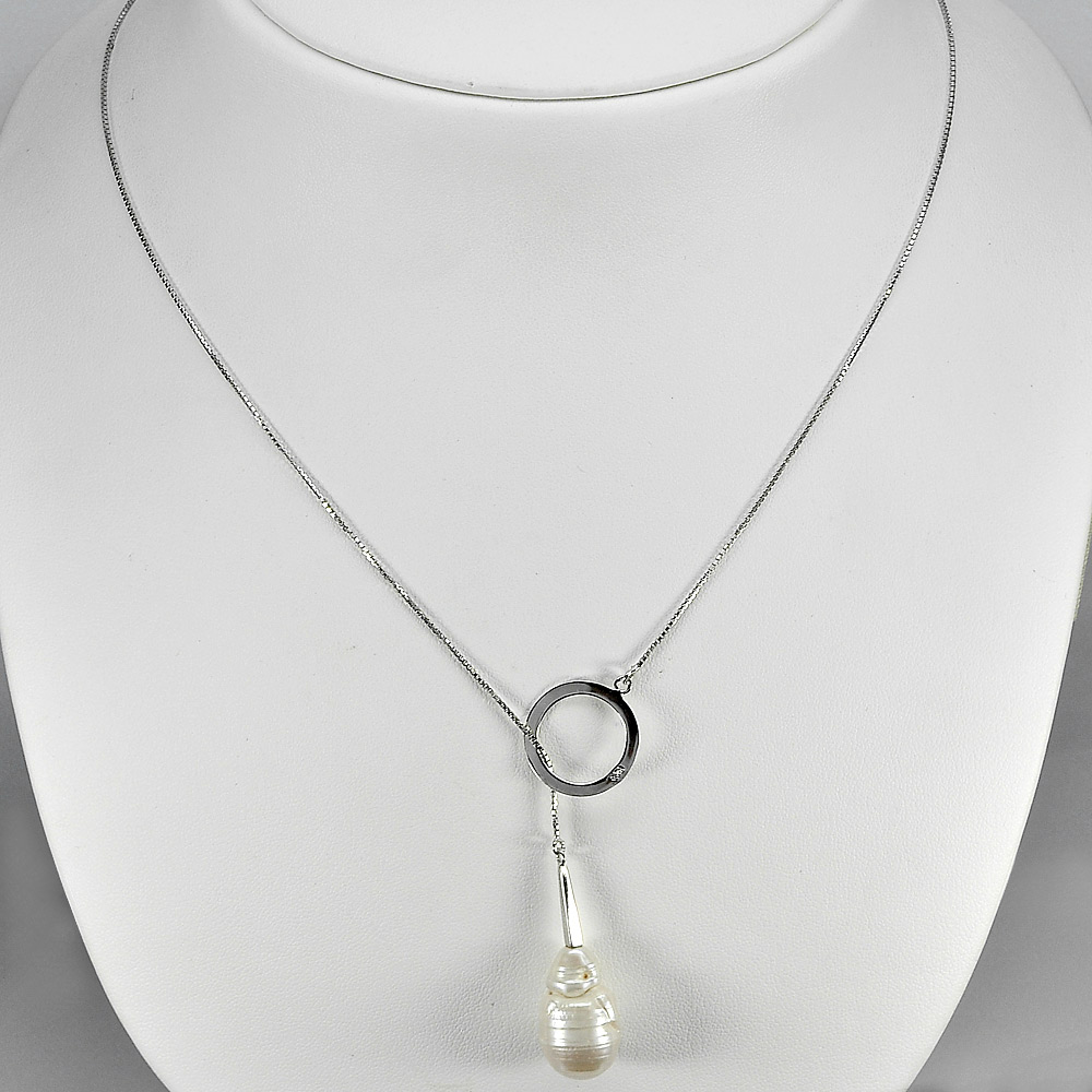 Length 20 Inch. 6.31 G. Wonderful Natural White Pearl Sterling Silver Necklace