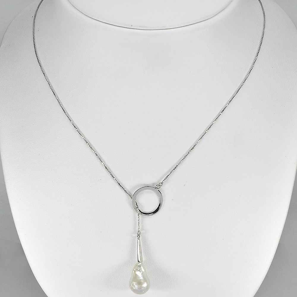 5.45 G. Natural Fancy White Pearl Sterling Silver Necklace Length 20 Inch.