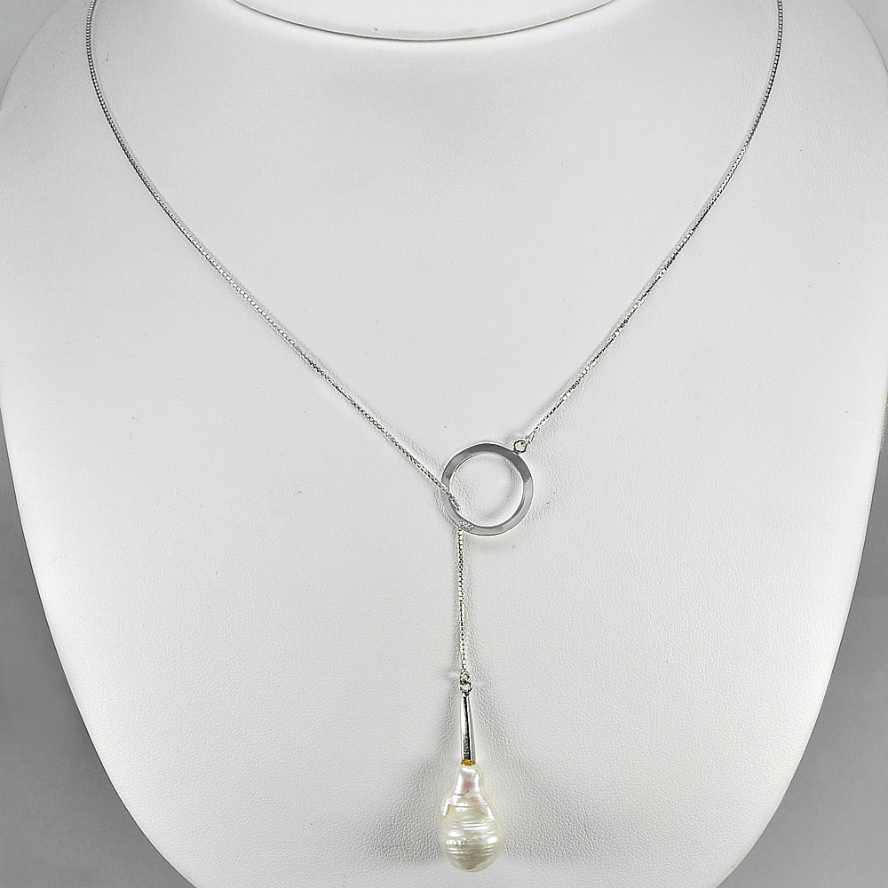 5.91 G. Fancy Natural White Pearl Silver Jewelry Necklace Length 20 Inch.