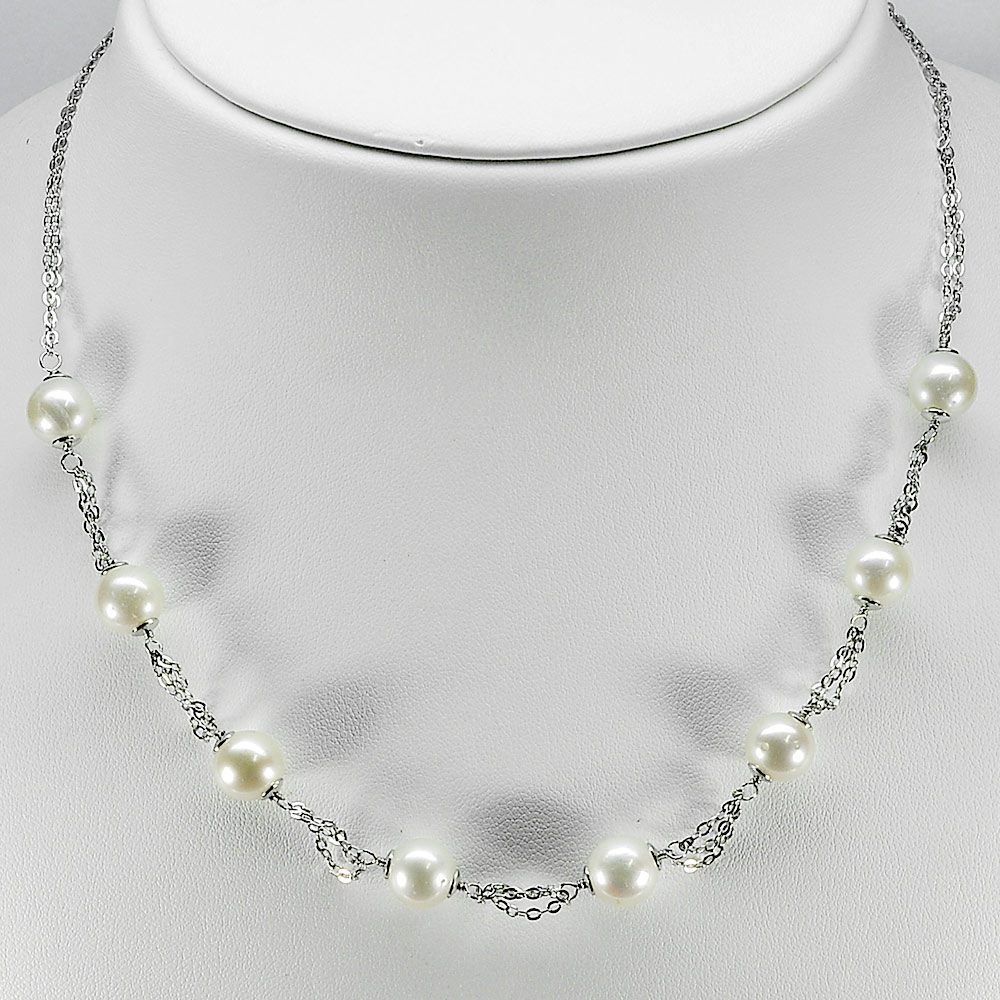 12.12 G. Sterling Silver Necklace Length 18 Inch. Natural White Pearl