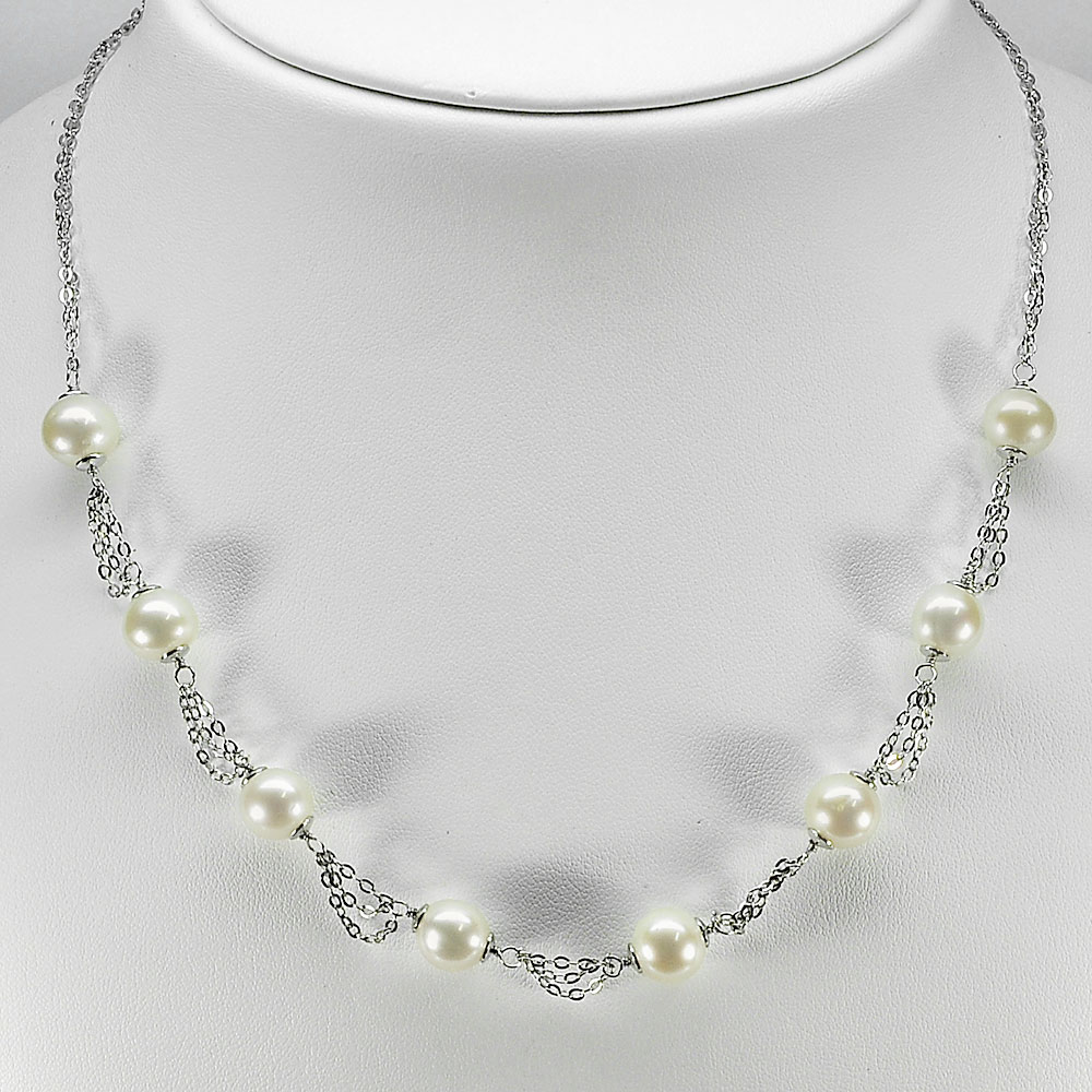 12.26 G. Elegant Natural White Pearl Sterling Silver Necklace Length 18 Inch.