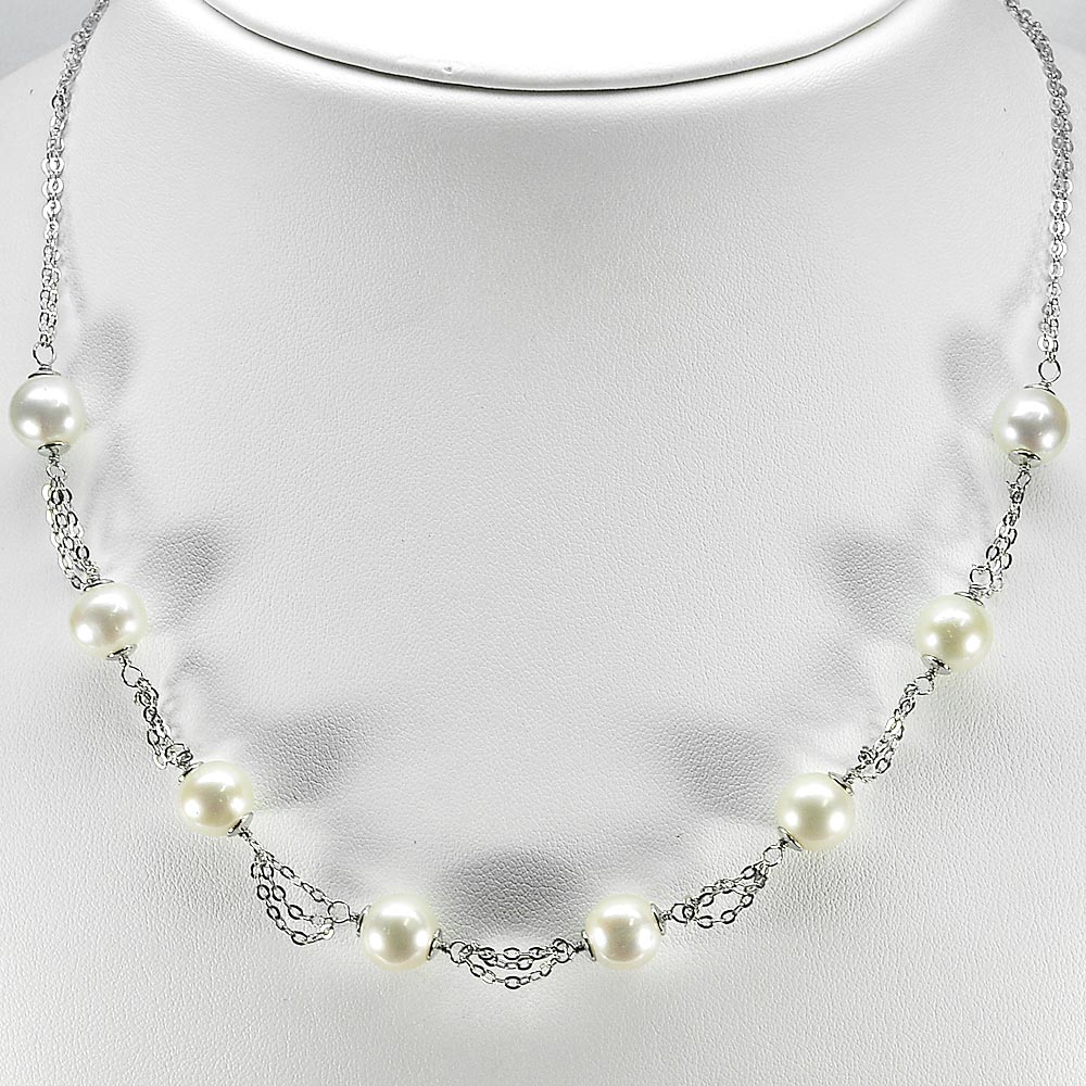 Length 18 Inch. 12.36 G. Natural White Pearl Sterling Silver Necklace