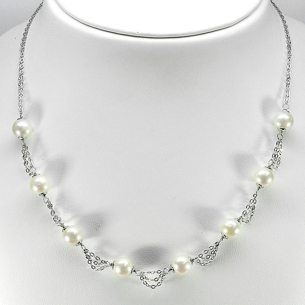 Length 18 Inch.12.43 G. Natural White Pearl Sterling Silver Necklace