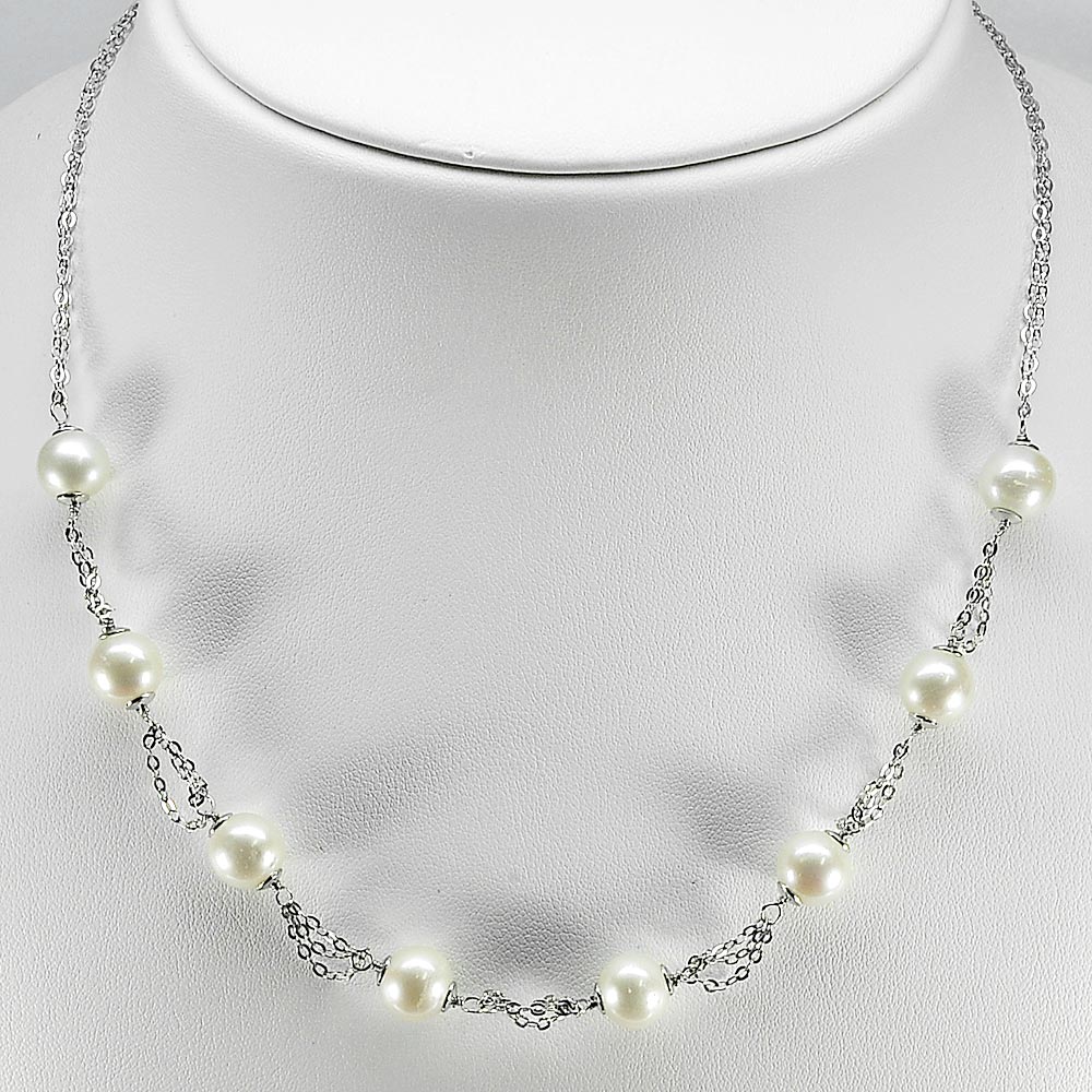Natural White Pearl 12.17 G. Sterling Silver Necklace Length 18 Inch.